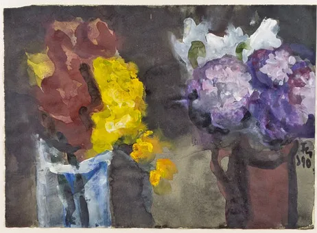 FUSSMANN, KLAUS。《Goldlack, Primel + Narzisse》，1990年，纸本水彩、水粉。