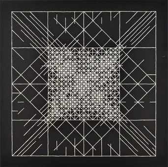 KYNCL, FRANTISEK. White geometric composition on black background.