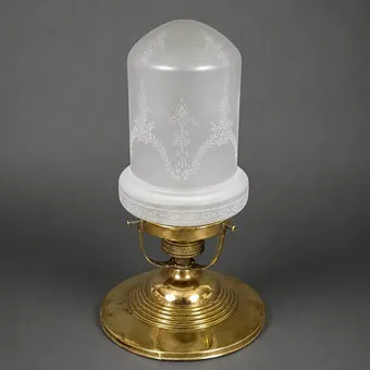 JUGENDSTIL-DECKENLAMPE - Anfang 20. Jh., Messingfuß, Glasschirm.