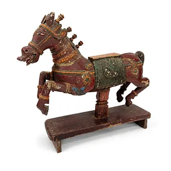 Grand cheval de procession ou de temple - Inde, probablement 19e/début 20e s., bois.