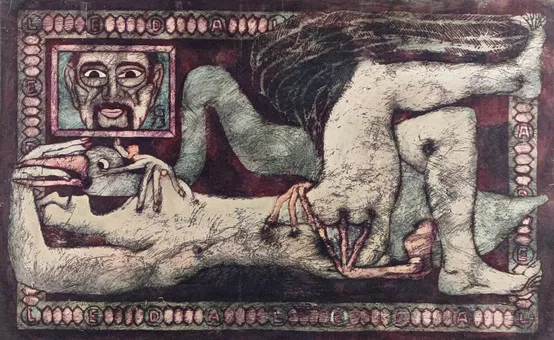 GILLICH, WALTER. "Leda", 1973, großformatige Lithografie.