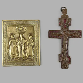 Two Orthodox devotional objects - Russia, 19th c./circa 1900, bronze/brass cast, age patina.