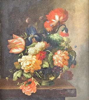 VAUQUER。古荷兰风格花卉静物，布面油画。