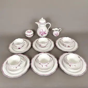 COFFEE SERVICE with purple painting for 6 persons - MEISSEN, 20th c.