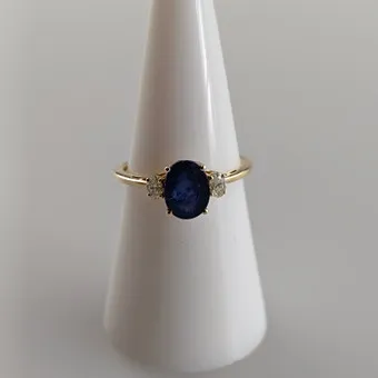 Saphirring mit Diamanten - Gelbgold (14 K), ca. 1,56 ct.