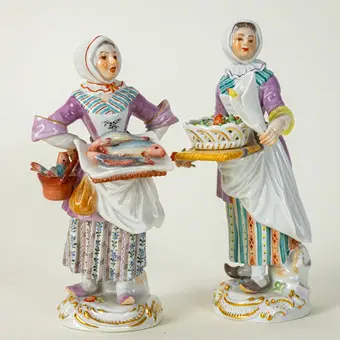 MEISSEN. Crier with flowers and crier with fish from the 'Cris de Paris' edition, after 1945 (2).