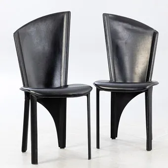 Pair of chairs upholstered in leather, black, Italy, 1980s (2).
