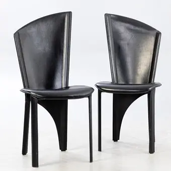Pair of chairs upholstered in leather, black, Italy, 1980s (2).