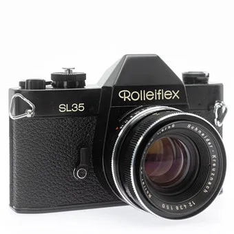 Rolleiflex SL35 noir, reflex 35mm (SN 4088194) avec objectif Schneider-Kreuznach Rollei SL-Xenon 1:1,8/50mm (SN 12438150).
