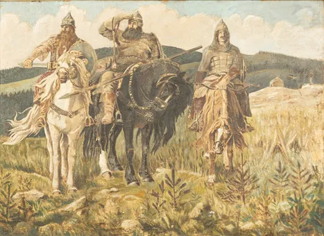 D'APRÈS VIKTOR VASNETSOV (1848-1926). Les trois chevaliers (Tri Bogatyrja).