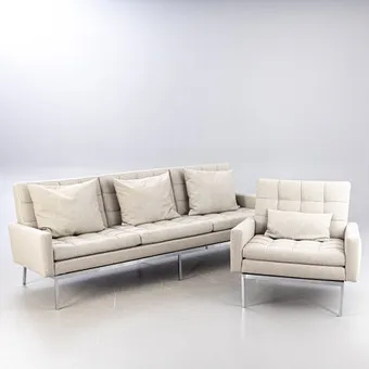 FLORENCE KNOLL. 3-Sitzer Sofa 67A + Sessel 65A für Knoll International, USA, 2. Hälfte 20. Jh. (2).