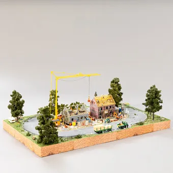 Diorama einer Baustelle im Sommer, um 2000.