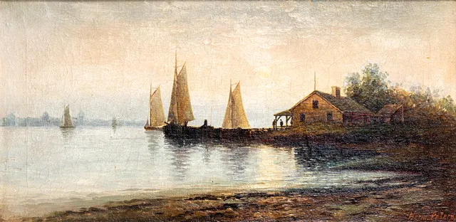 HERMANN PETERS. Segelboote am Fluss.