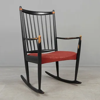 NIELS EILERSEN. Кресло-качалка / стул, дерево, текстиль, 1960-е годы, Дания.