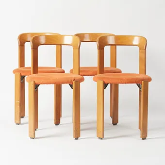 Bruno Rey. Kusch & Co. Sæt stole / spisestuestole, model 'Rey Chair 33', bøg, tekstil, design 1971, Tyskland. (4).