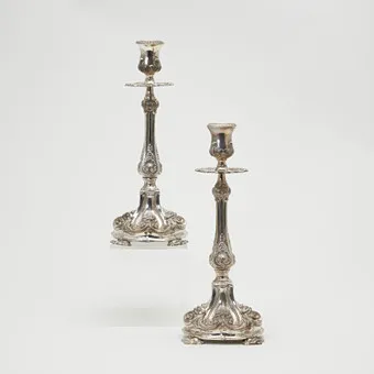 Ferreira Marques / Topázio, कैंडलस्टिक्स की जोड़ी, 925 चांदी, गोंडोमार, पुर्तगाल। (2).