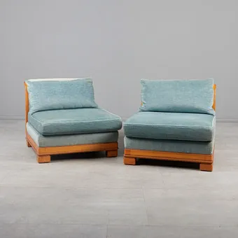 JACQUES COULON. Lænestol / modulsofa, fløjl, træ, 1960'erne, Frankrig. (2).