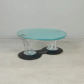 D. D'URBINO & P. LOMAZZI. NAOS, Coffee table, Model 'Gamelli', steel, glass, design 2nd half 20th century, Italy.