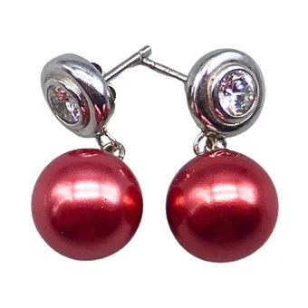 Boucles d'oreilles en argent 925 avec perles rouges et zircons.
