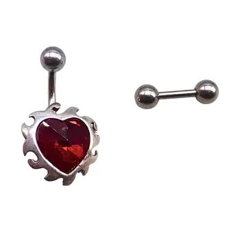 Piercing nombril cœur rouge en argent 925