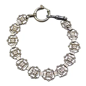 Bracelet à maillons en argent 800 avec motifs floraux