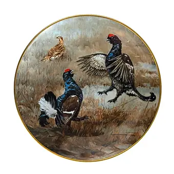 Hannes Liederley. Assiette en porcelaine limitée "Kampf der Spielhähne" d'AK Kaiser Porzellan.