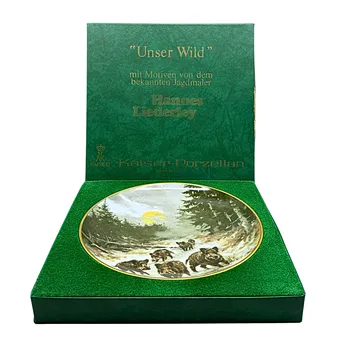 HANNES LIEDERLEY. LIMITOWANY TALERZ PORCELANOWY "HARTE WINTERZEIT" AK KAISER PORZELLAN.