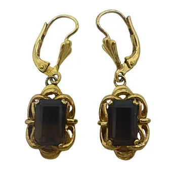 Boucles d'oreilles en argent 835 doré avec quartz fumé.
