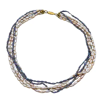 COLLIER MULTI-RANGS EN PERLES D'EAU DOUCE DE CULTURE AVEC FERMOIR EN ARGENT 835.