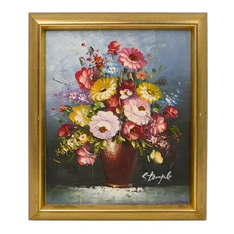 STUART STEMPLE, OLIEVERF OP DOEK, MID-CENTURY BLOEMSTILLEVEN, GESIGNEERD.