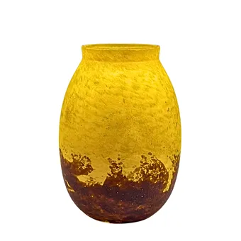 Glass vase with gradient from yellow to brown.
