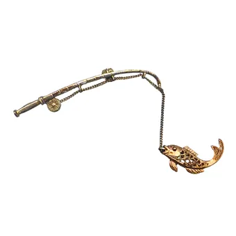 Broche canne à pêche avec poisson en argent 835.