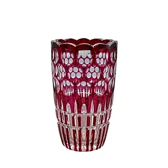BOHEMIAN CRYSTAL VASE IN RUBY RED.