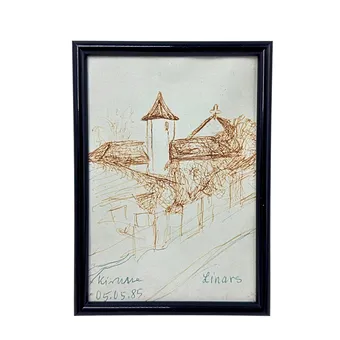 KIRMSE. FARBZEICHNUNG DER KIRCHE SAINT-PIERRE IN LINARS, FRANKREICH - JAHR 1985.
