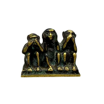 MESSINGFIGUR DER DREI WEISEN AFFEN PATINIERT.