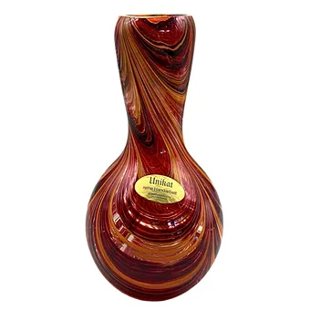 Dorotheenhütte Wolfach unique glass vase with red swirl pattern.