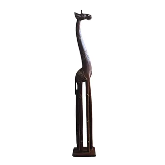 Hand-carved wooden giraffe sculpture.