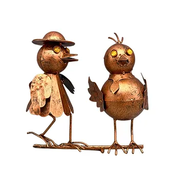 METAL FIGURE - TWO DECORATIVE BIRDS IN COPPER FINISH.
