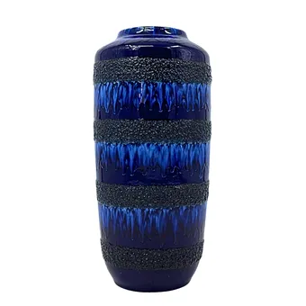 GROSSE BLAU-SCHWARZ GLASIERTE KERAMIKVASE.