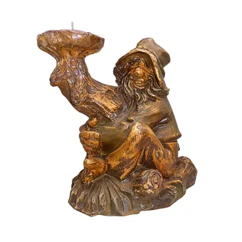 GESCHNITZTER HOLZ-KERZENHALTER, SITZENDER WICHT MIT BAUMSTAMM.