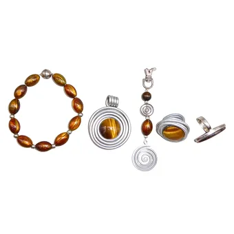 KONVOLUT AUS MODESCHMUCK, MIT TIGERAUGE, 5-TEILIG.