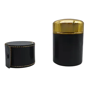 TWO-PART TRAVEL SET WITH CUP IN CASE AND TRAVEL TIN.