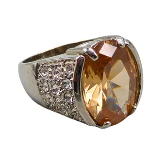Men's steel ring with large faceted citrine and zirconia.