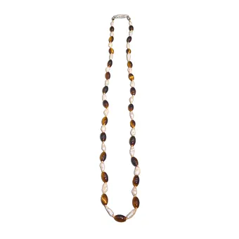 Collier avec œil-de-tigre et perles d'eau douce, fermoir en argent 925.
