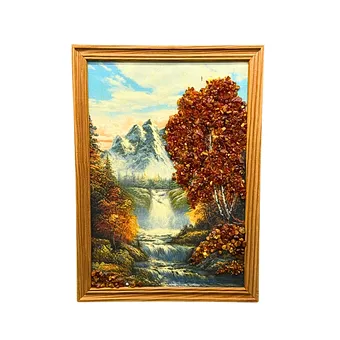 Paysage agrémenté de morceaux d'ambre collés.