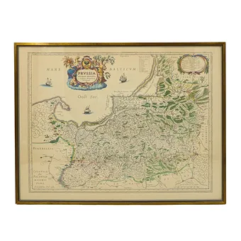 KASPAR HENNEBERGER / WILLEM BLAEU. "PRVSSIA ACCVRATE DESCRIPTA", HAND-COLORED COPPER ENGRAVING, 17TH CENTURY.