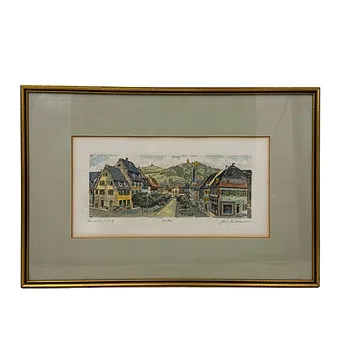 RUDI MÜLLER. ETS VAN DE STAD WEINHEIM MET BURG WINDECK.