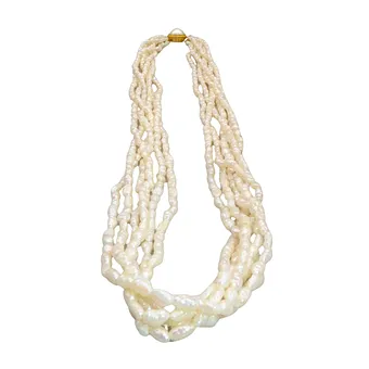 COLLIER DE PERLES 6 RANGS AVEC FERMOIR EN ARGENT 925, DORÉ.