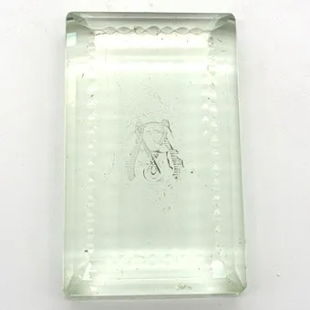 Presse-papiers du 19e siècle en cristal, gravure à la main.