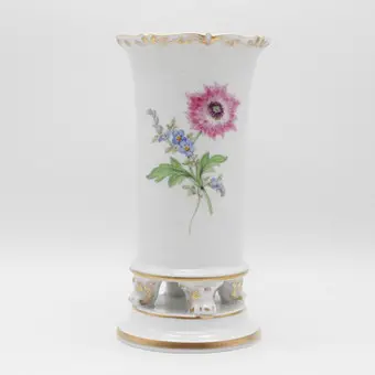 MEISSEN VAAS BLOEMDECOR GOUDEN RAND – 1E KEUZE, H.14,5CM, 20E EEUW